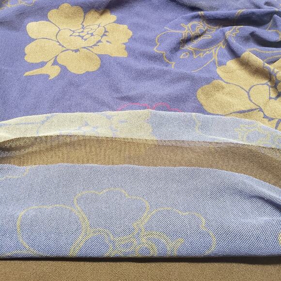 Lucy & Fiona XL Mesh Floral Blouse – Ruched Surplus V-Neck, Stretch Nylon - Picture 8 of 9